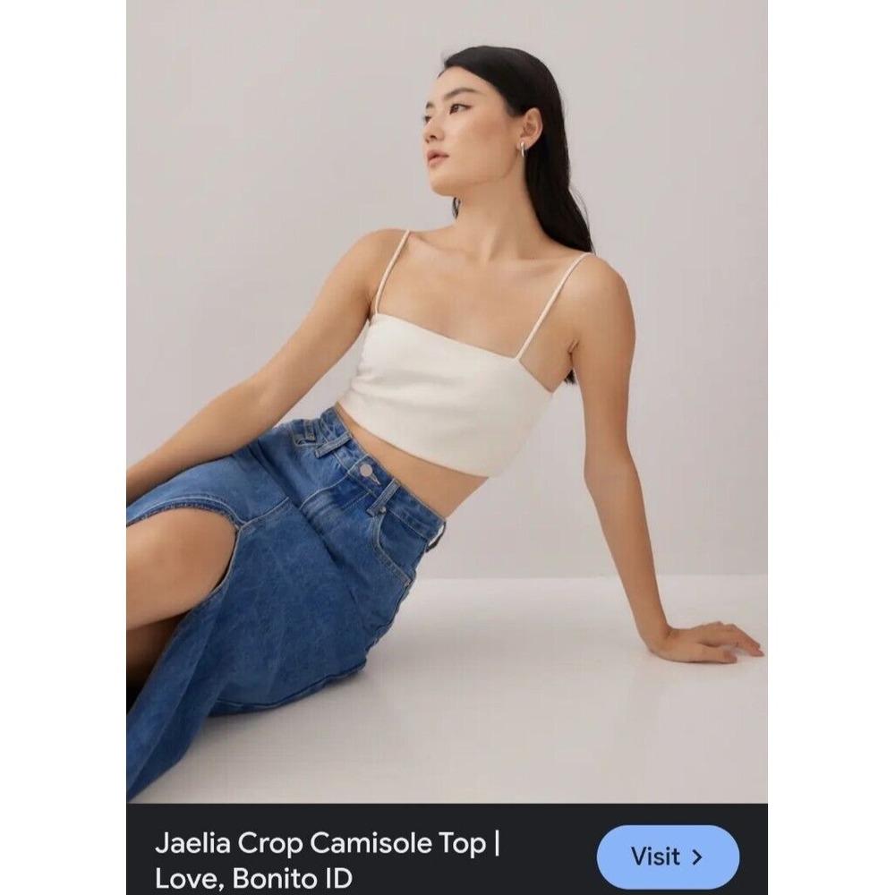 Love, Bonito Women's Sz 6 Ivory Jaelia Camisole Spaghetti‎ Strap Crop Top